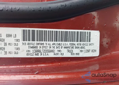 2013 Ram 1500 Outdoorsman из США, поврежденный, VIN 1C6RR6LT2DS560061